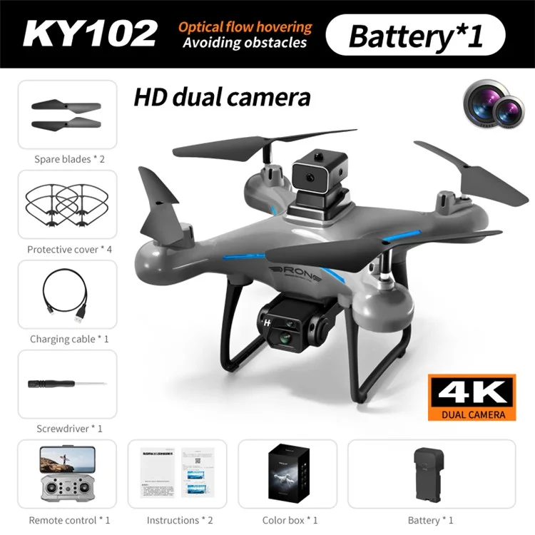 XKJ KY102 Optical Flow 4K Dual Cameras RC Drone Obstacle Avoidance 360 Degree Stunt RC Quadcopter, 1pc Battery