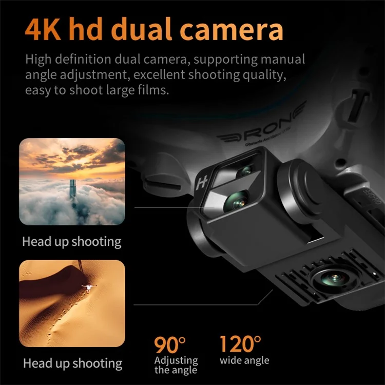 XKJ KY102 Optical Flow 4K Dual Cameras RC Drone Obstacle Avoidance 360 Degree Stunt RC Quadcopter, 1pc Battery