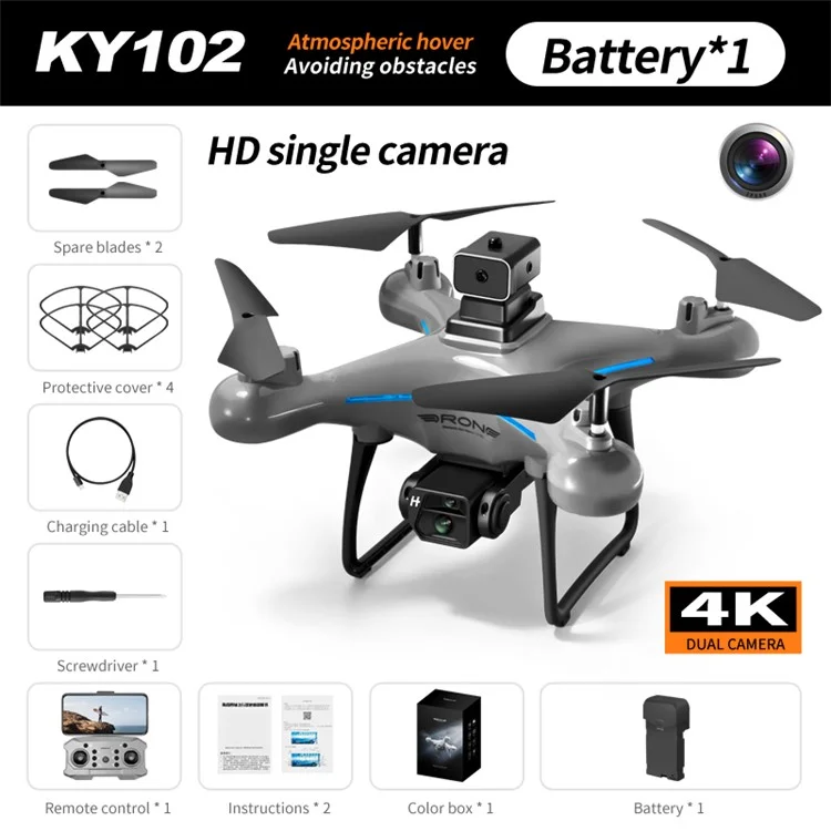 XKJ KY102 4K Câmeras Únicas rc Drone de Quatro Vias Evitar o Quadcopter de Controle Remoto, Bateria de 1pc