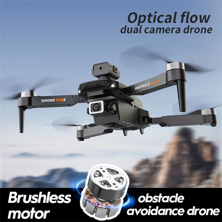 XKJ E88S HD Aerial Photo Brushless Aircraft Obstacle Avoidance Optical Flow Positioning RC Drone with 1 Battery - Black