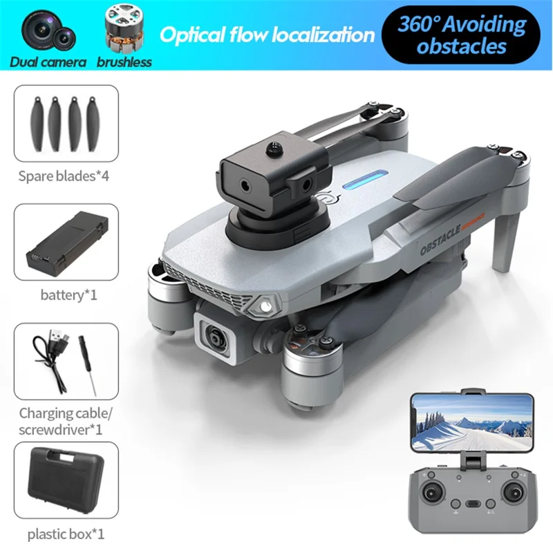 XKJ E88S HD Aerial Photo Brushless Aircraft Obstacle Avoidance Optical Flow Positioning RC Drone with 1 Battery - Grey