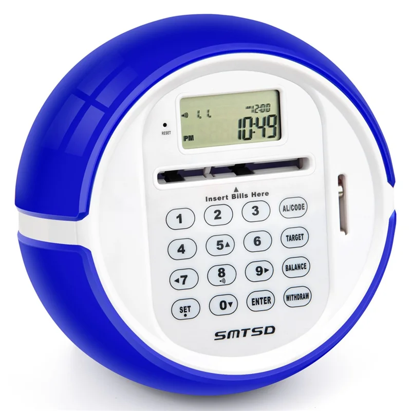 Smart Coin Bill Recognizing Piggy Bank for Kids Automatic Counting Money Box (USD Version) - Blue