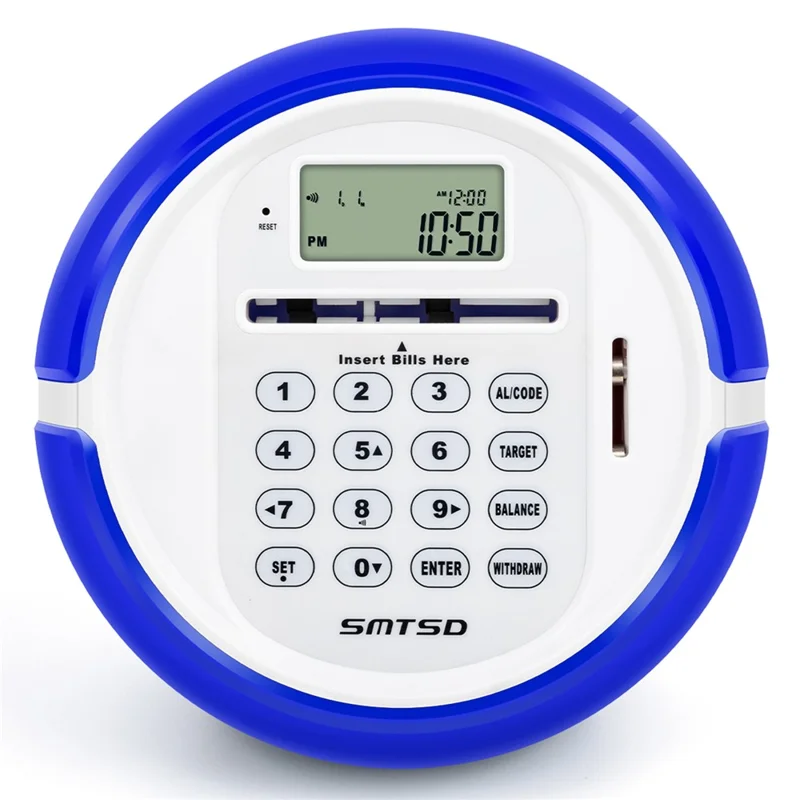 Smart Coin Bill Recognizing Piggy Bank for Kids Automatic Counting Money Box (USD Version) - Blue