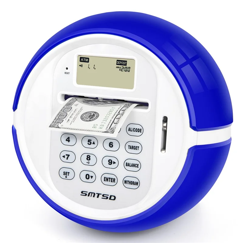 Smart Coin Bill Recognizing Piggy Bank for Kids Automatic Counting Money Box (USD Version) - Blue