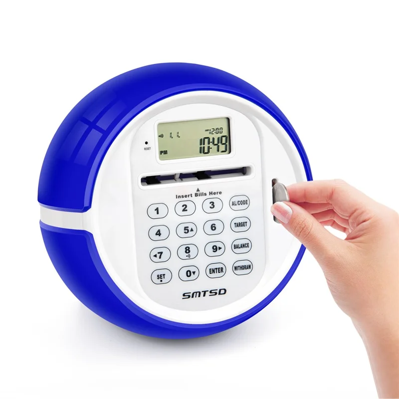 Smart Coin Bill Recognizing Piggy Bank for Kids Automatic Counting Money Box (USD Version) - Blue