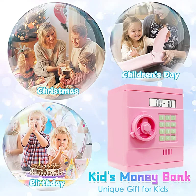 Simulação Retro Mini Cofre de Senha ABS Brinquedo Criativo Porquinho Mealheiro Automático Reconhecimento e Contagem de Moedas (Versão Dólar Americano) - Rosa