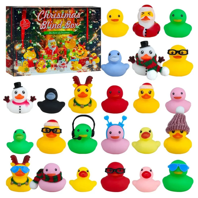 24Pcs / Set PVC Christmas Advent Calendar Toy for Kids Blind Box Cartoon Duck Figurines Holiday Gift - Style A