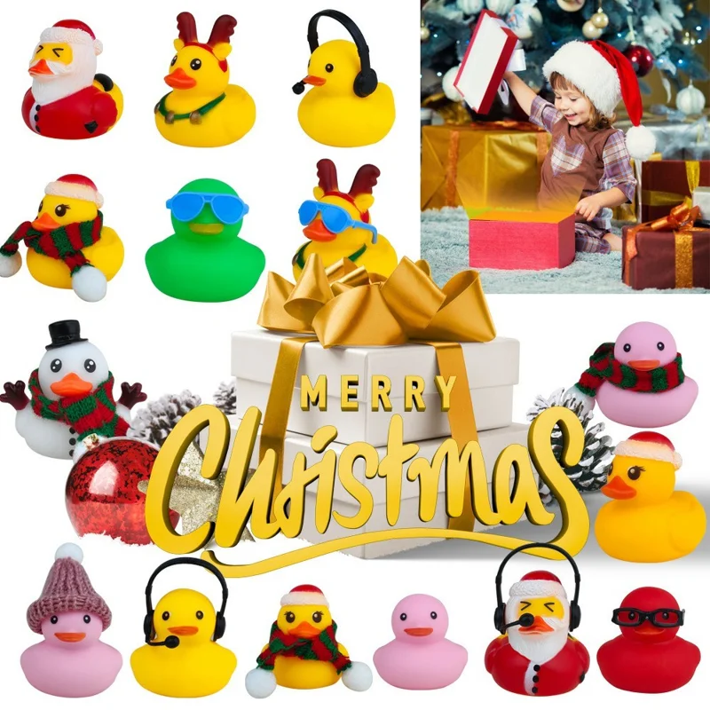 24Pcs / Set PVC Christmas Advent Calendar Toy for Kids Blind Box Cartoon Duck Figurines Holiday Gift - Style A