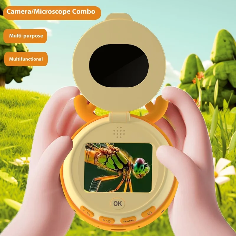 Microscópio HM020F para Crianças 2.0 Tela IPS HD 7 Luzes LED Gravador de Vídeo com Aumento de 100X