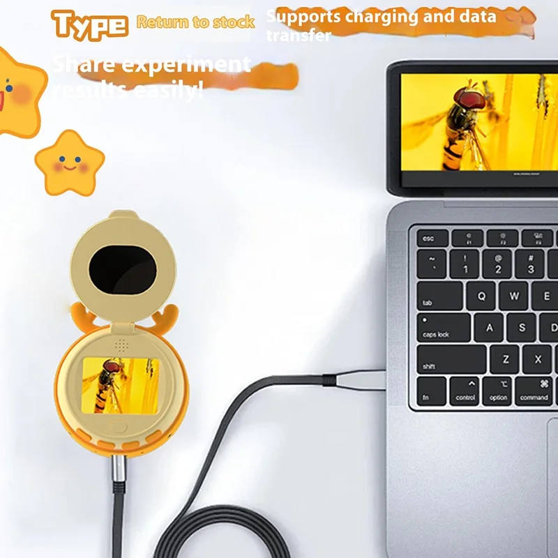 Microscópio HM020F para Crianças 2.0 Tela IPS HD 7 Luzes LED Gravador de Vídeo com Aumento de 100X