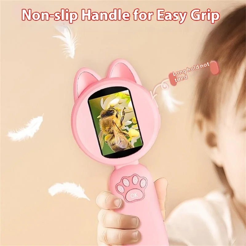 HM020B Kids Microscope 2.0 HD IPS Screen 100W Pixel 4X Zoom Handheld Digital Microscope - Pink