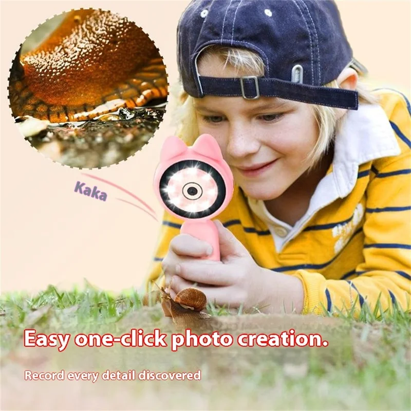 HM020B Kids Microscope 2.0 HD IPS Screen 100W Pixel 4X Zoom Handheld Digital Microscope - Pink