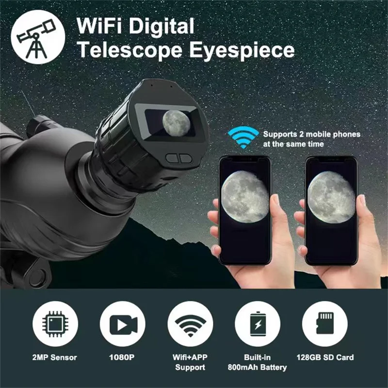 V13 WiFi Electronic Eyepiece 1.5 Inch HD Screen For Birdwatching Astronomy Telescope Universal Eyepiece - Black