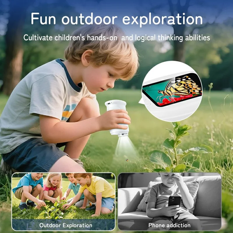 382 Portable Digital Microscope 2 Inch IPS Screen 1000X Handheld Electronic Microscope for Children - White