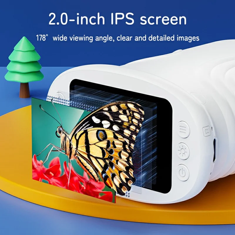 382 Portable Digital Microscope 2 Inch IPS Screen 1000X Handheld Electronic Microscope for Children - White