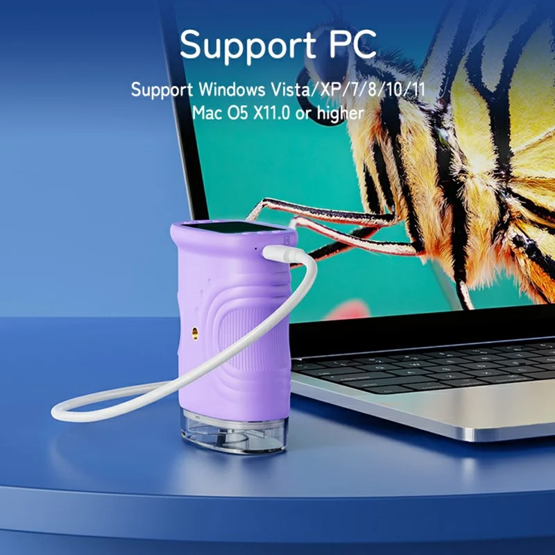 382 Portable Digital Microscope 2 Inch IPS Screen 1000X Handheld Electronic Microscope for Children - Purple