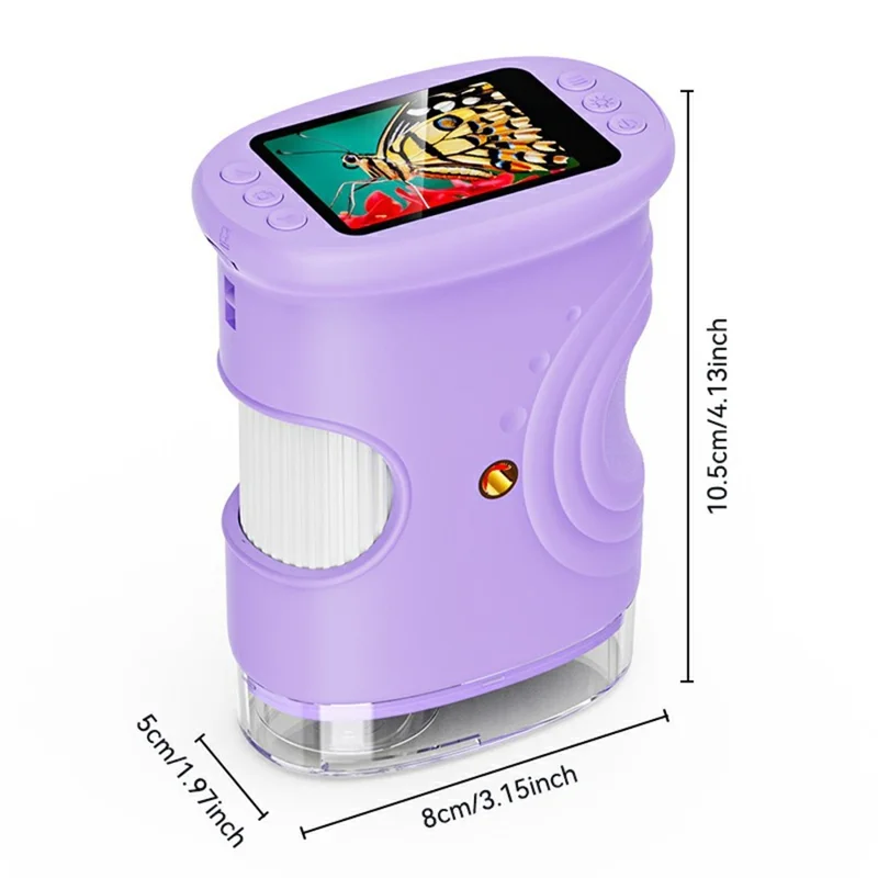 382 Portable Digital Microscope 2 Inch IPS Screen 1000X Handheld Electronic Microscope for Children - Purple