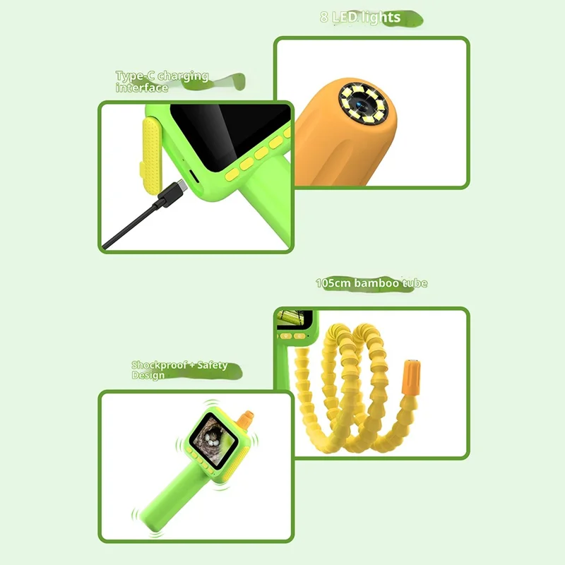 ES08 Telecamera da esplorazione portatile per bambini da 2,8 pollici IP67 HD con luci LED flessibili da 105 cm impermeabili