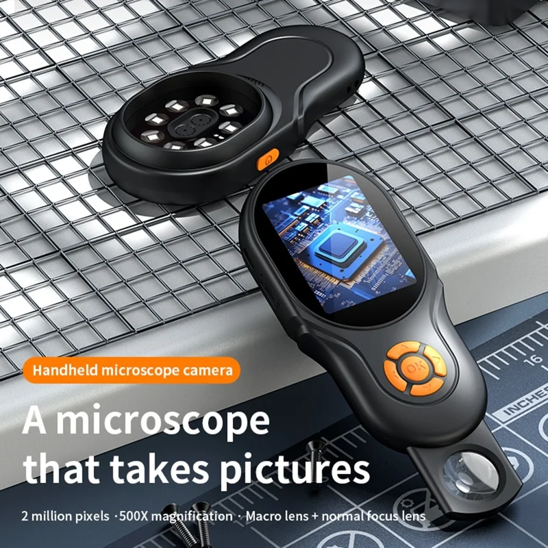 Display IPS da 2,4 pollici Microscopio digitale portatile con doppia fotocamera da 2MP, messa a fuoco automatica, ingrandimento fino a 500X e giochi integrati