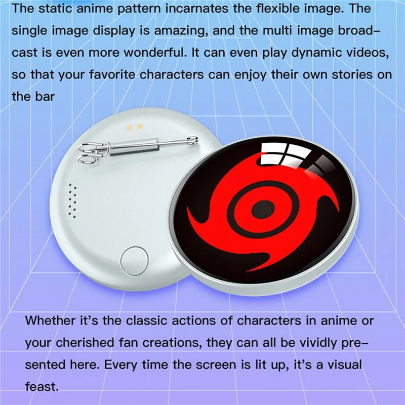 دبوس إلكتروني متوافق مع بلوتوث بشاشة ديناميكية لأنمي للتنكر / المعارض / الجماهير - أبيض