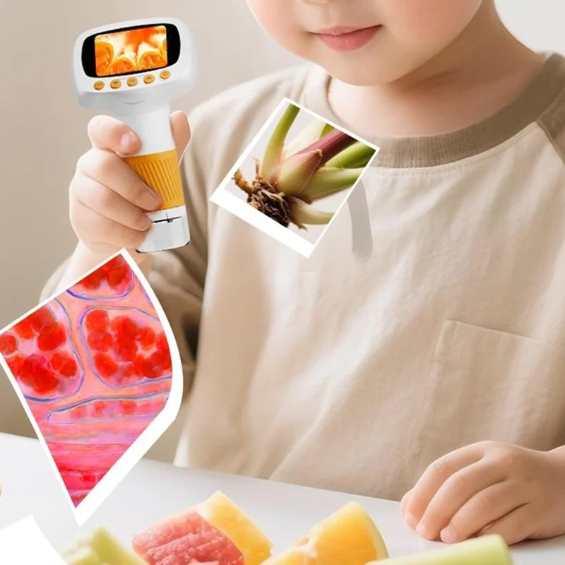 CM5 2 inch Screen Electronic Microscope 1000X HD Digital Microscope Height Adjustable with Alarm Clock and Photo Function - Orange Yellow