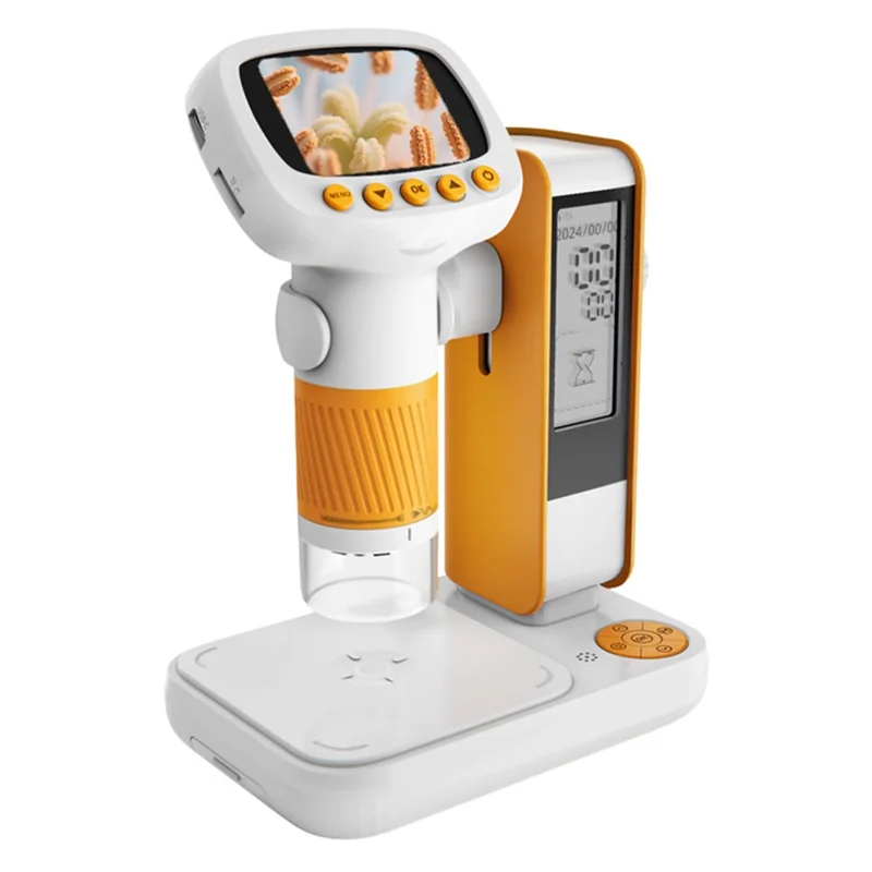 CM5 2 inch Screen Electronic Microscope 1000X HD Digital Microscope Height Adjustable with Alarm Clock and Photo Function - Orange Yellow