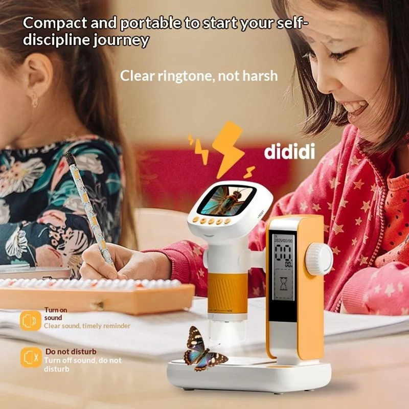 CM5 2 inch Screen Electronic Microscope 1000X HD Digital Microscope Height Adjustable with Alarm Clock and Photo Function - Orange Yellow