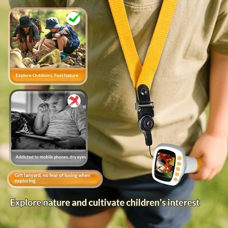 CM5 2 inch Screen Electronic Microscope 1000X HD Digital Microscope Height Adjustable with Alarm Clock and Photo Function - Orange Yellow