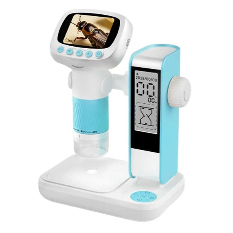 CM5 Электронный микроскоп с 2-дюймовым экраном, цифровой микроскоп HD 1000X с регулируемой высотой, функцией будильника и съемки — небесно-голубой