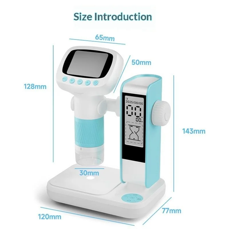 CM5 Электронный микроскоп с 2-дюймовым экраном, цифровой микроскоп HD 1000X с регулируемой высотой, функцией будильника и съемки — небесно-голубой