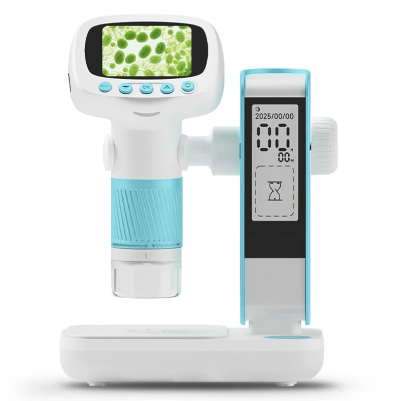 CM5 Электронный микроскоп с 2-дюймовым экраном, цифровой микроскоп HD 1000X с регулируемой высотой, функцией будильника и съемки — небесно-голубой
