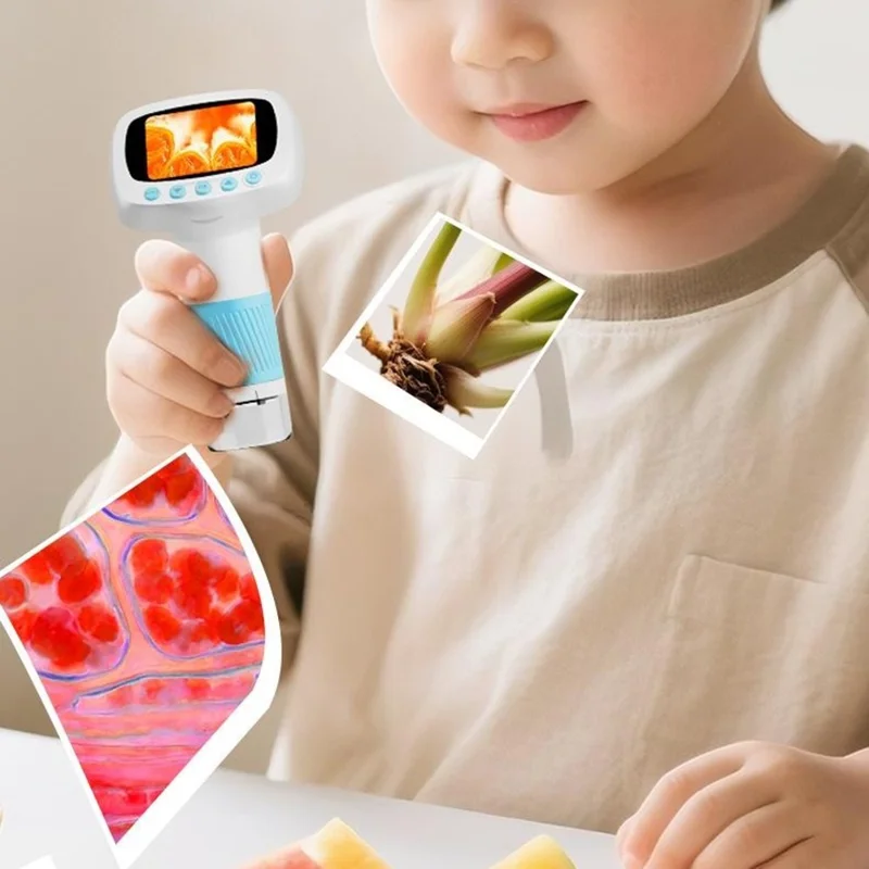 CM5 Электронный микроскоп с 2-дюймовым экраном, цифровой микроскоп HD 1000X с регулируемой высотой, функцией будильника и съемки — небесно-голубой