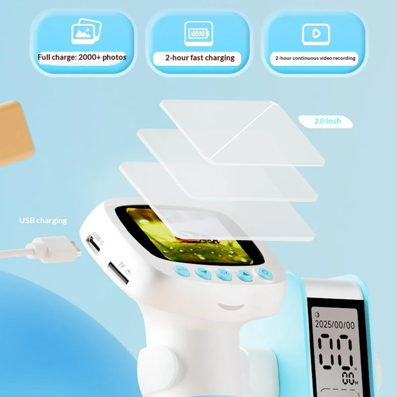 CM5 Электронный микроскоп с 2-дюймовым экраном, цифровой микроскоп HD 1000X с регулируемой высотой, функцией будильника и съемки — небесно-голубой