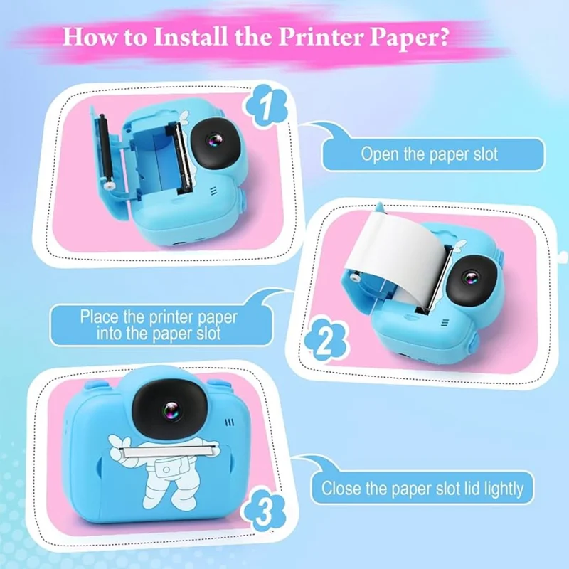 Câmara Digital Infantil de Desenho Animado de 3,5 polegadas com Ecrã HD, Gravador de Vídeo e Câmara de Impressão Instantânea - Azul Claro