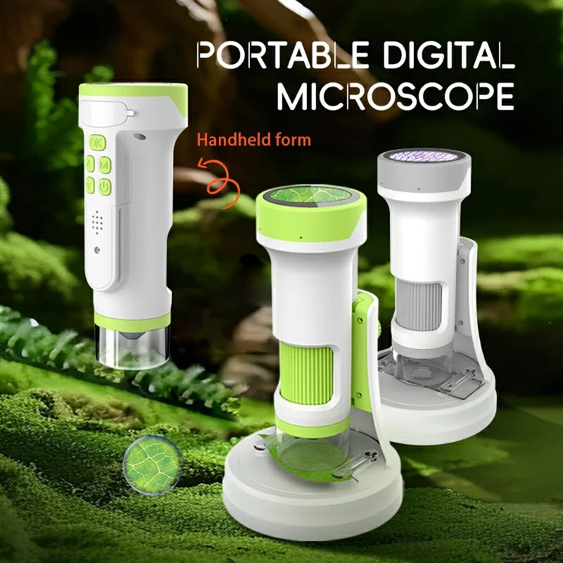 Microscopio F9 de disparo 4K Microscopio electrónico portátil con grabación de fotos / videos para niños estudiantes - Verde