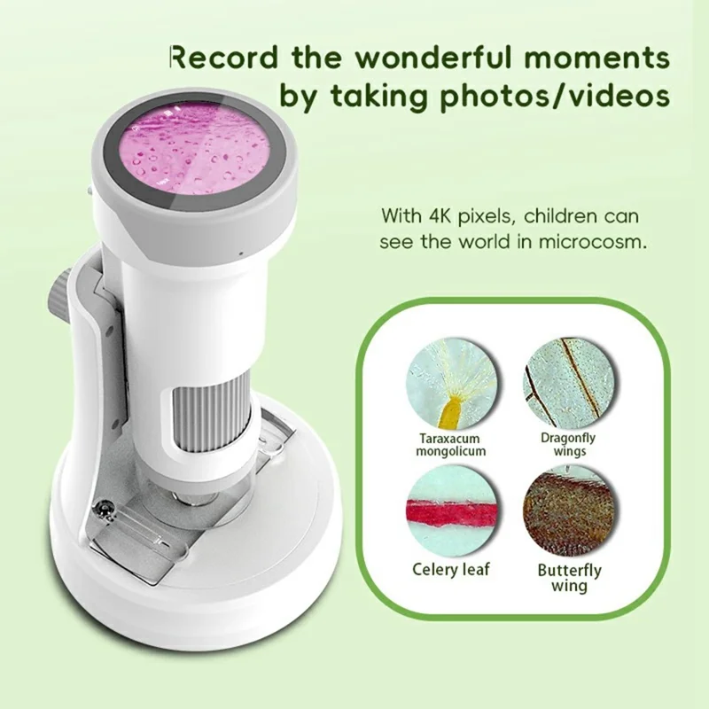 Microscopio F9 de disparo 4K Microscopio electrónico portátil con grabación de fotos / videos para niños estudiantes - Verde