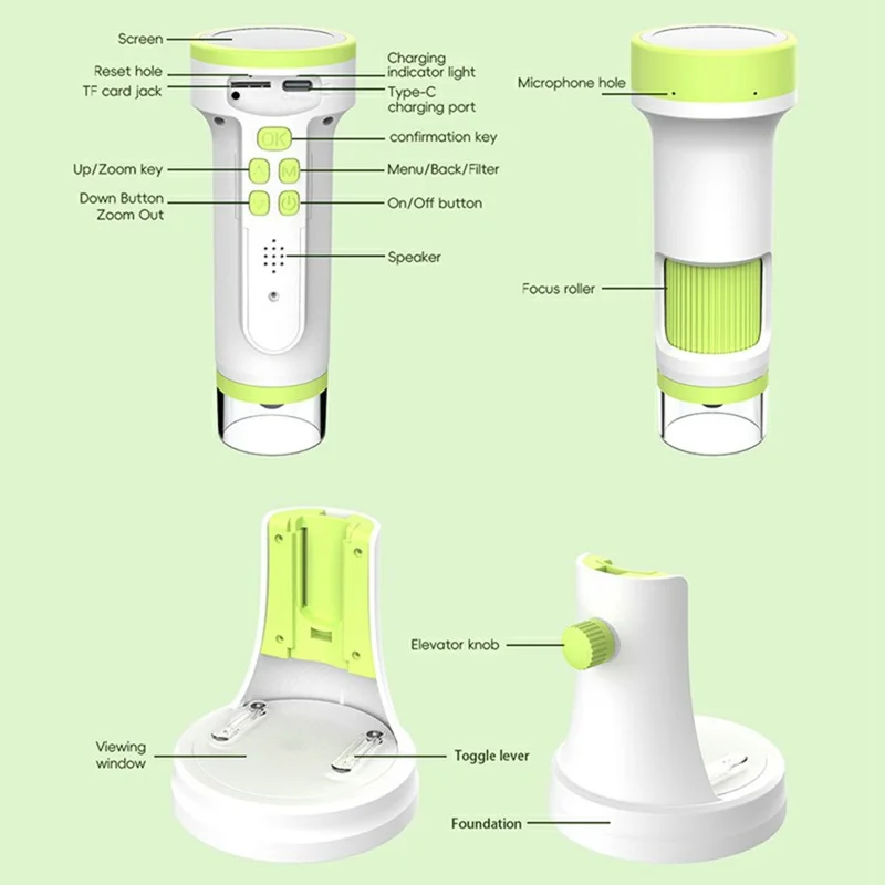 F9 4K Skudsmikroskop Bærbar Elektronisk Mikroskop med Optagelse af Billeder/Video til Børn og Studerende - Grå
