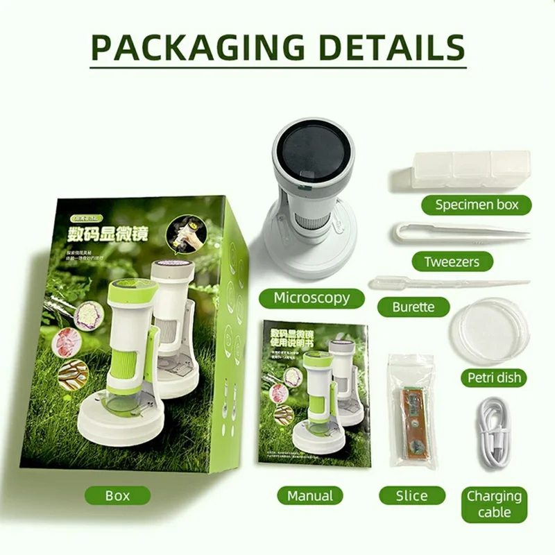 F9 4K Skudsmikroskop Bærbar Elektronisk Mikroskop med Optagelse af Billeder/Video til Børn og Studerende - Grå