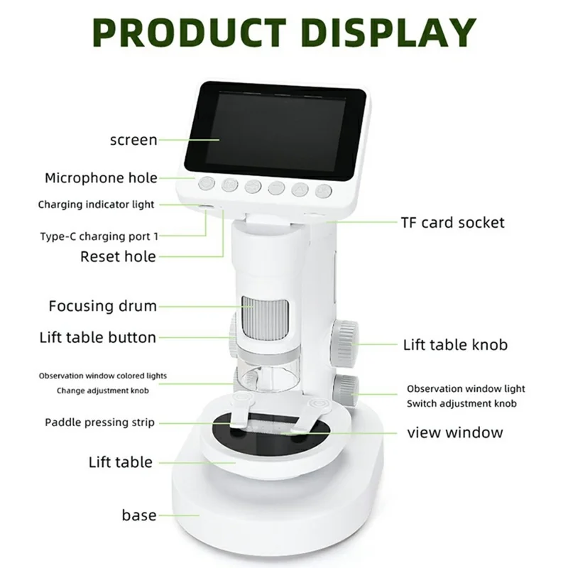 Microscope for Kids, 1000X 2 in 1 Desktop & Handheld Digital Microscope 3.5-inch HD Portable Photo Video with 6 Slides Kids Gift