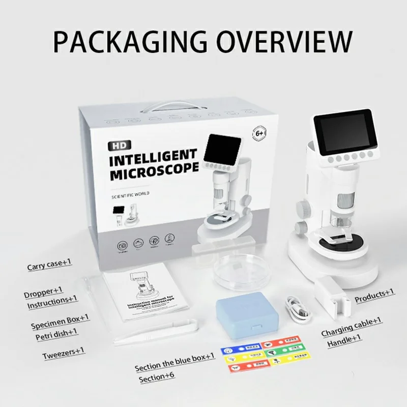 Microscope for Kids, 1000X 2 in 1 Desktop & Handheld Digital Microscope 3.5-inch HD Portable Photo Video with 6 Slides Kids Gift