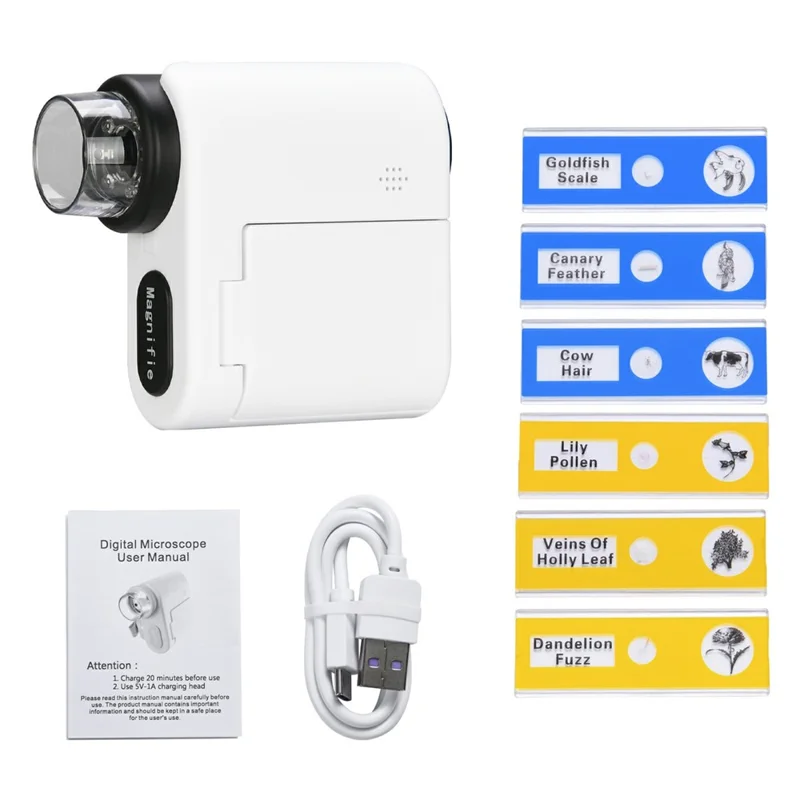 F5 Handheld Portable Microscope Telescope Photo / Video Recording Experimental Toy Viewer Kids Gift (No Memory) - White