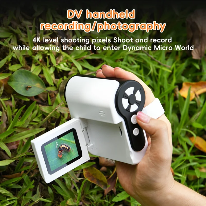 F5 Handheld Portable Microscope Telescope Photo / Video Recording Experimental Toy Viewer Kids Gift (No Memory) - White
