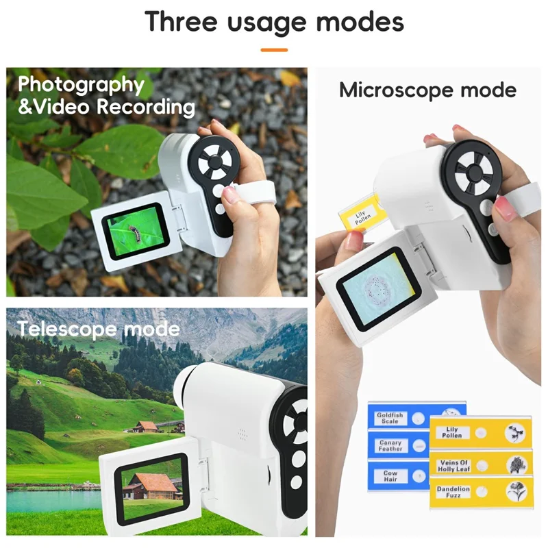F5 Handheld Portable Microscope Telescope Photo / Video Recording Experimental Toy Viewer Kids Gift (No Memory) - White