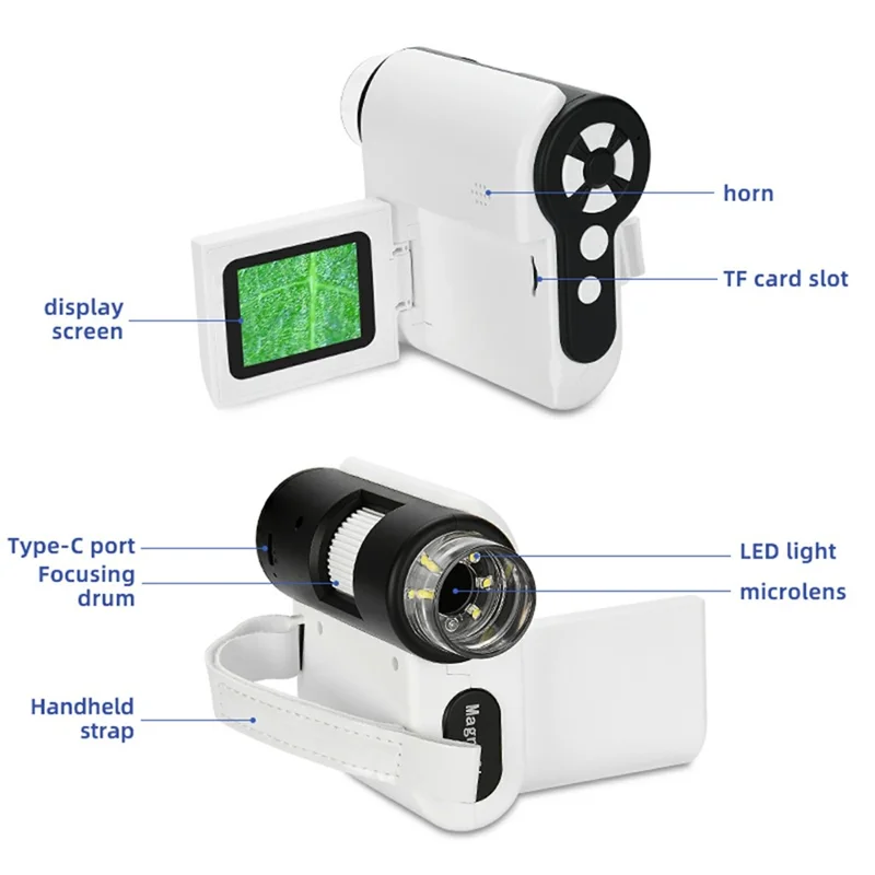 F5 Handheld Portable Microscope Telescope Photo / Video Recording Experimental Toy Viewer Kids Gift (No Memory) - White