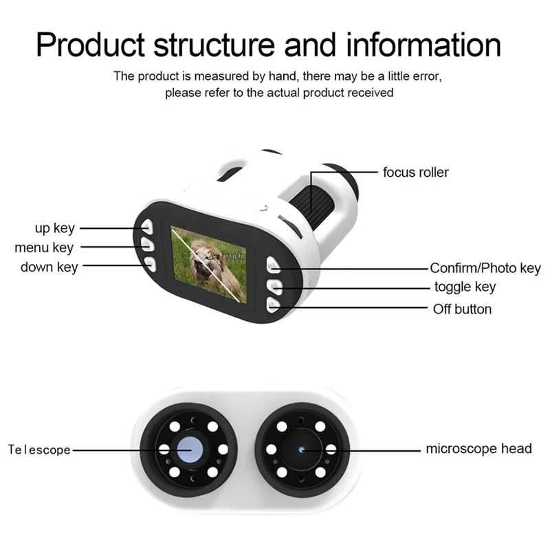 F1 Handheld Electronic Digital Microscope Adjustable Focus Microscope Magnifier Kids Gift with UPS Large Screen and LED Light - Blue