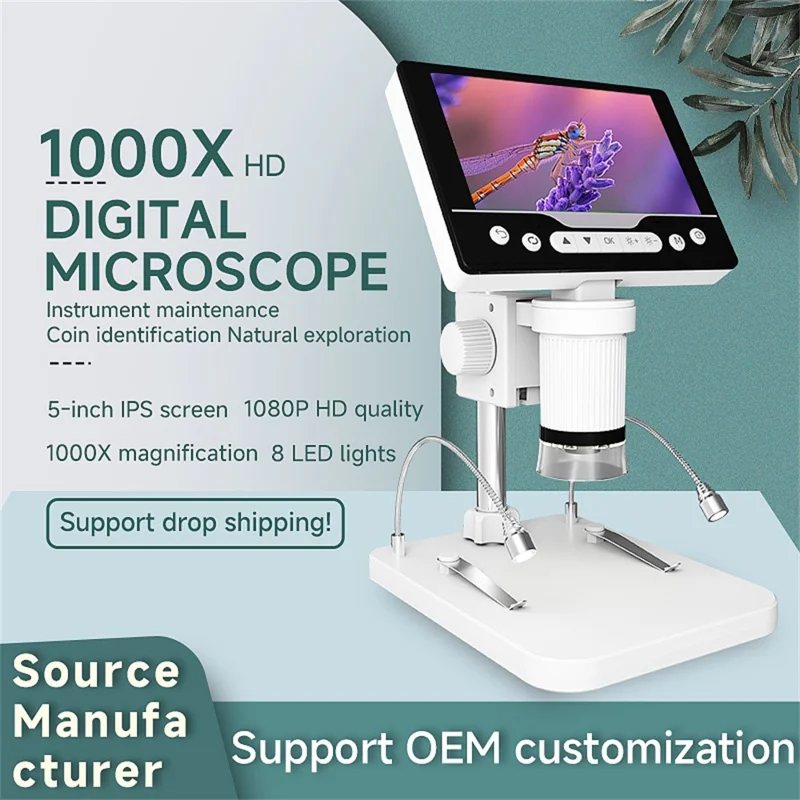 V17 5 Inch Screen 1000X Digital Microscope Handheld Integrated Magnifier for Repair / Inspection - White