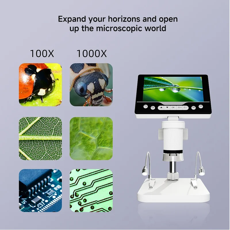 V17 5 Inch Screen 1000X Digital Microscope Handheld Integrated Magnifier for Repair / Inspection - White