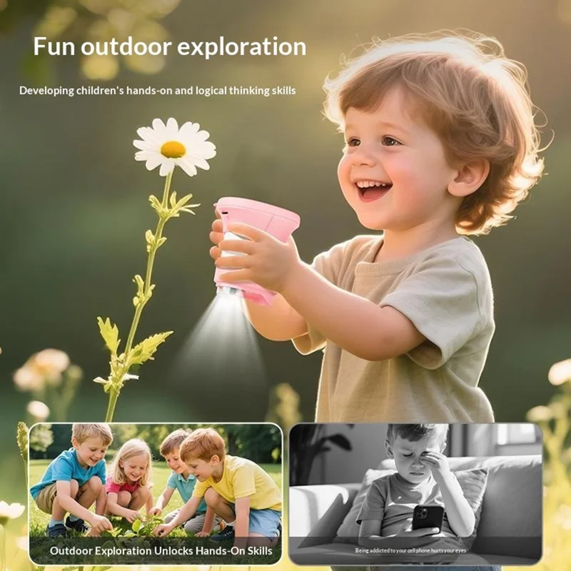 Kids Digital Microscope Camera Outdoor Science Educational Toy Electronic Magnifier Without Memory Card - Pink