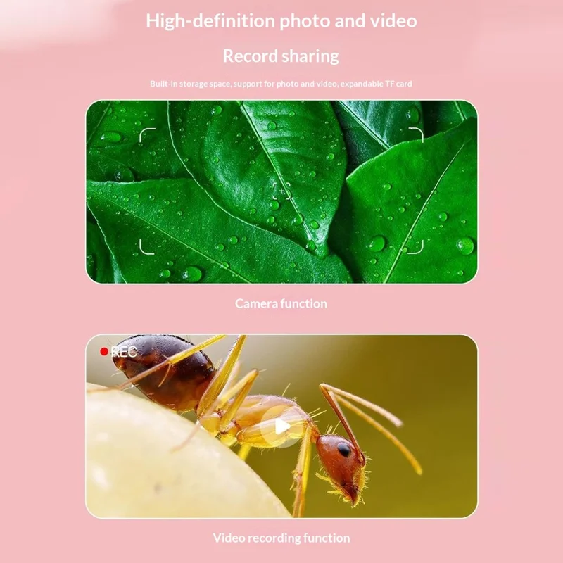 Kids Digital Microscope Camera Outdoor Science Educational Toy Electronic Magnifier Without Memory Card - Pink