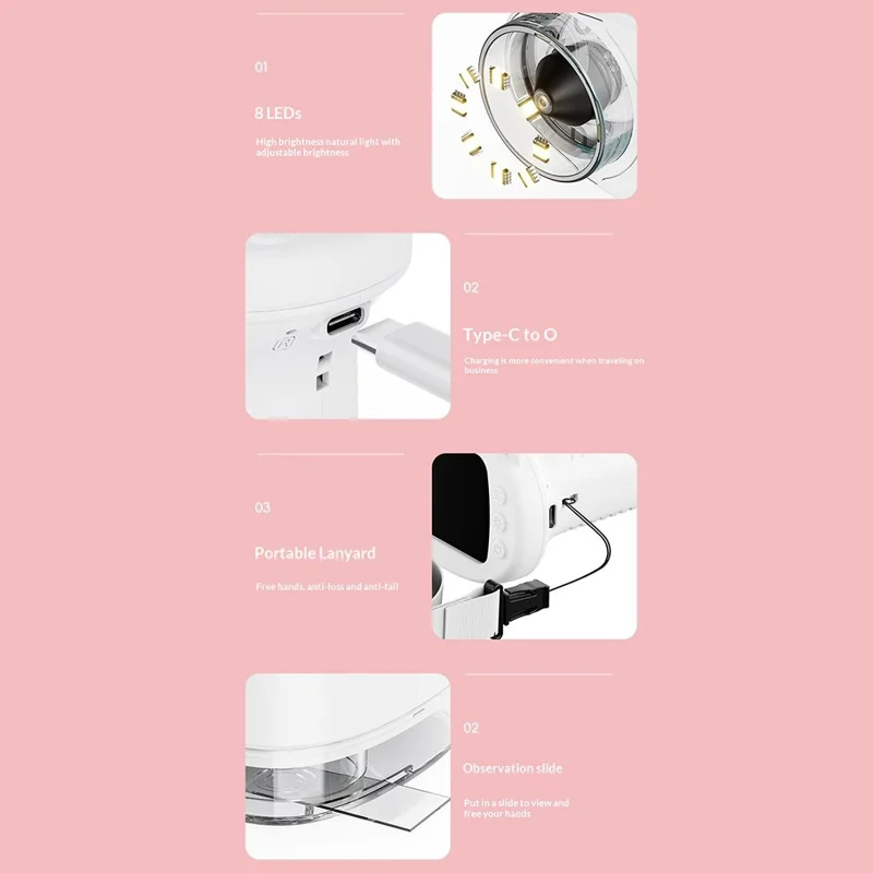 Kids Digital Microscope Camera Outdoor Science Educational Toy Electronic Magnifier Without Memory Card - Pink